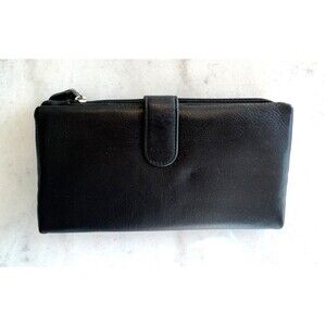 Ili New York Genuine Leather Smartphone Large RFID Wallet Clutch Black NWT New